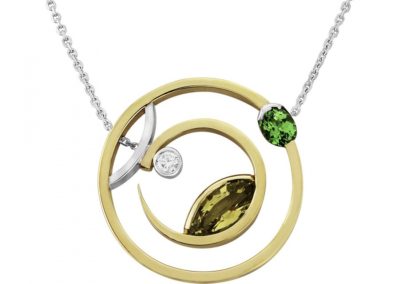 18ct Green and White Gold Tsavorite, Chrysoberyl and Diamond Pendant