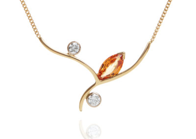 18ct yellow and white gold diamond and mandarin garnet necklace