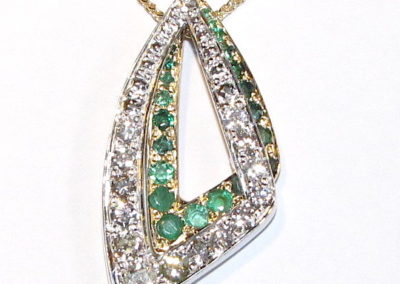 yellow and white gold diamond and emerald pendant