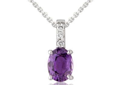 18ct white gold purple sapphire and diamond pendant