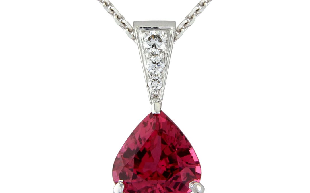 18ct white gold pink spinel and diamond pendant