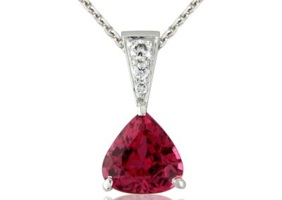 18ct white gold pink spinel and diamond pendant