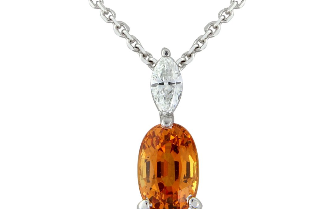 18ct white gold mandarin garnet and diamond pendant