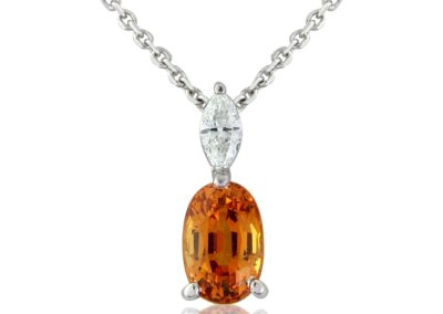 18ct white gold mandarin garnet and diamond pendant