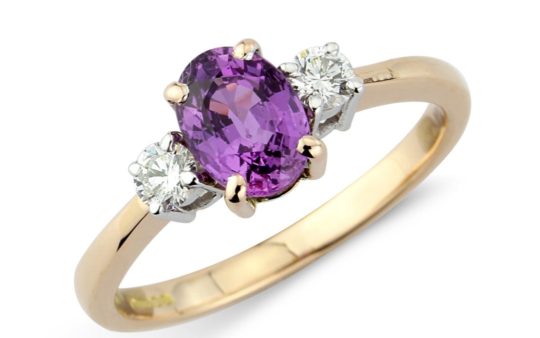 18ct rose and white gold purple sapphire and diamond ring