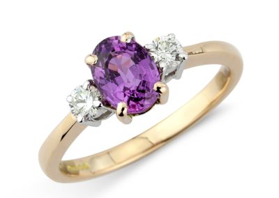 18ct rose and white gold purple sapphire and diamond ring