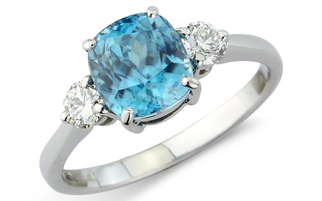 18ct white gold blue zircon and diamond ring