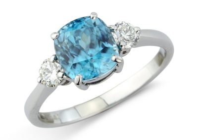 18ct white gold blue zircon and diamond ring