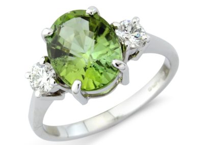 18ct white gold diamond and green tourmaline ring