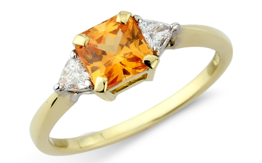 18ct yellow and white gold mandarin garnet and diamond ring