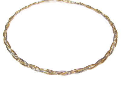 9ct yellow white and rose gold pleated necklace