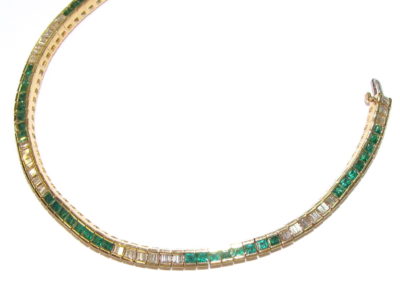 14ct yellow gold emerald and diamond tennis bracelet