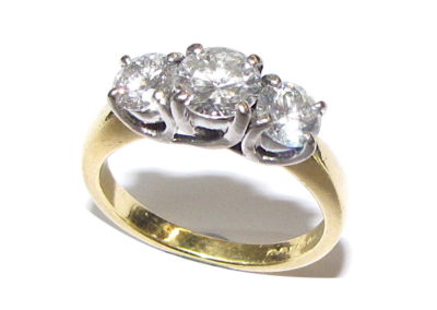 18ct yellow and white gold 3 stone diamond ring