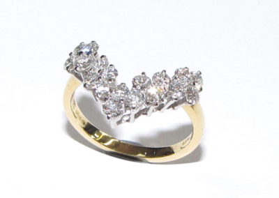 18ct yellow and white gold 18 stone diamond wishbone ring