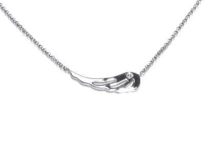 9ct White Gold Diamond Angel Wing Pendant