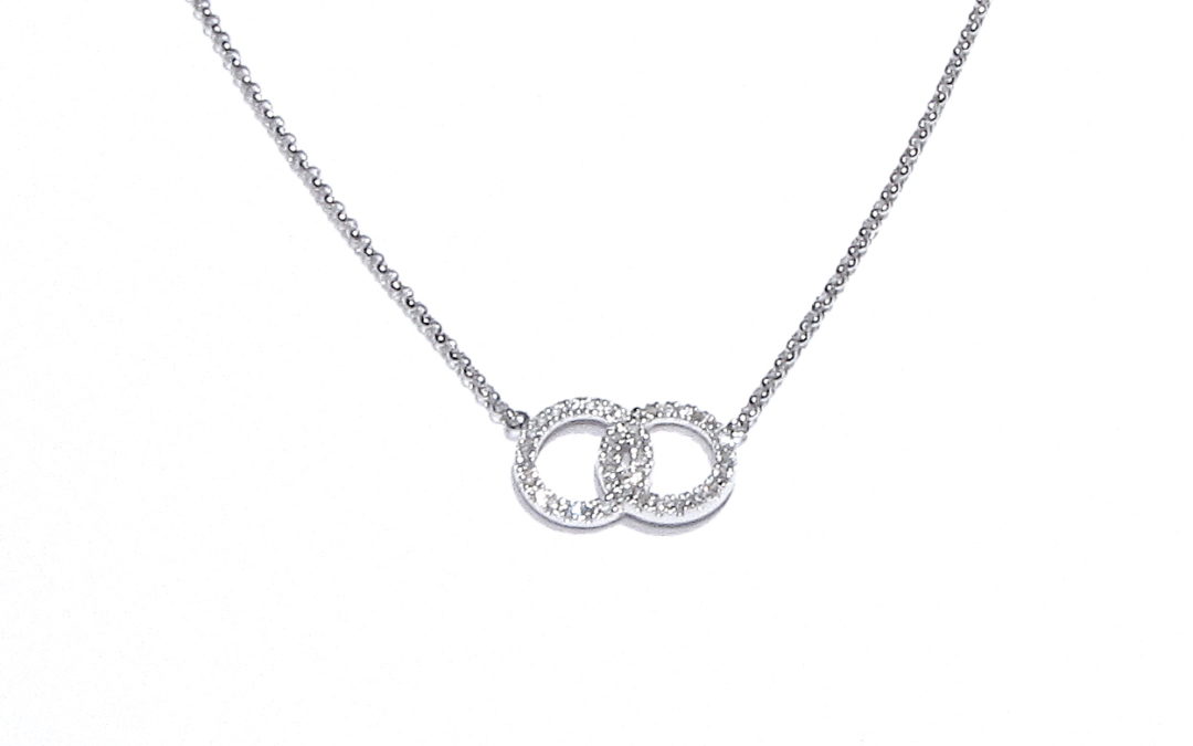 9ct White Gold Diamond Double Circle Pendant