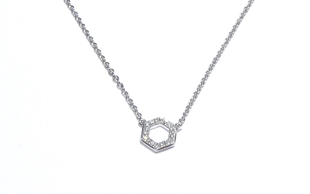 9ct White Gold Diamond Hexagon Pendant