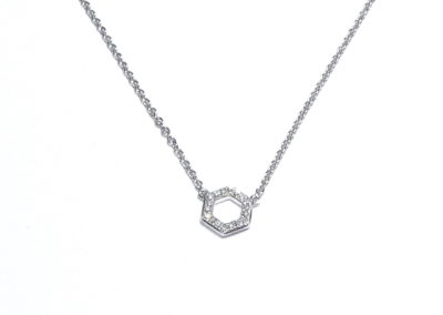 9ct White Gold Diamond Hexagon Pendant