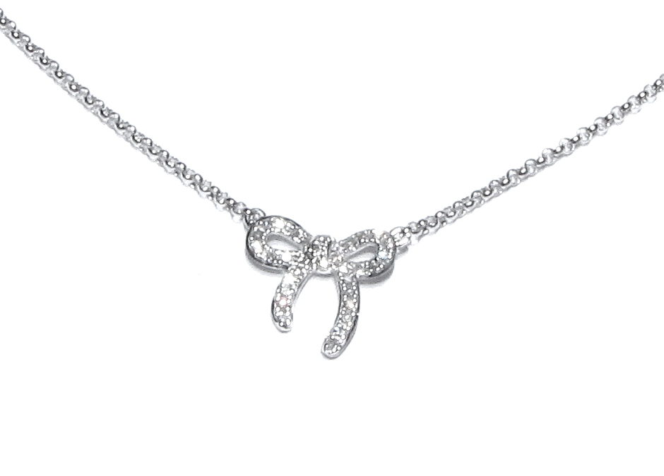 9ct White Gold Diamond Bow Pendant 