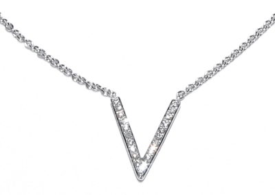 9ct White Gold ” V” shape Diamond Pendant