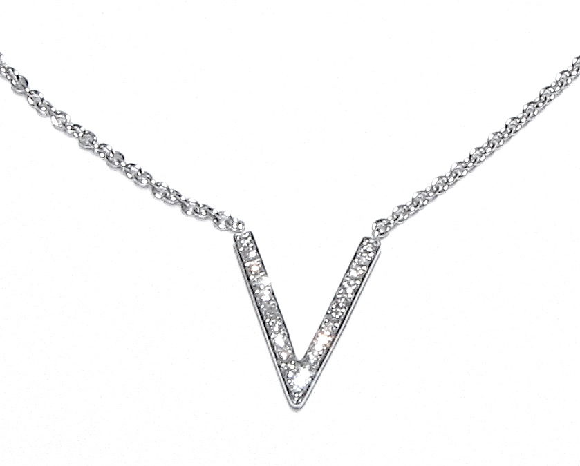 9ct White Gold ” V” shape Diamond Pendant