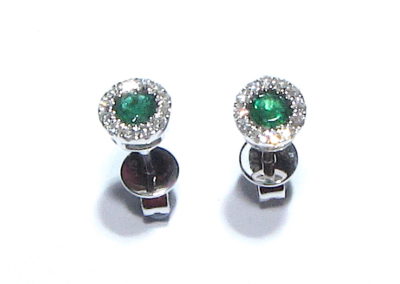 9ct White Gold Diamond and Emerald Earrings