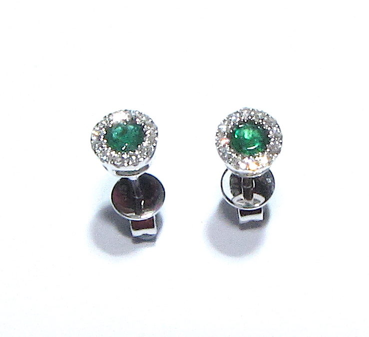 9ct White Gold Diamond and Emerald Earrings