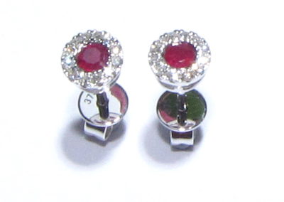 9ct White Gold Diamond and Ruby Earrings