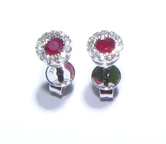 9ct White Gold Diamond and Ruby Earrings