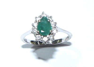 18ct White Gold Emerald and Diamond Cluster Ring