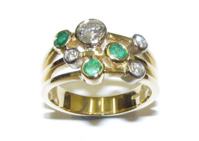 yellow gold emerald and diamond bubble ring