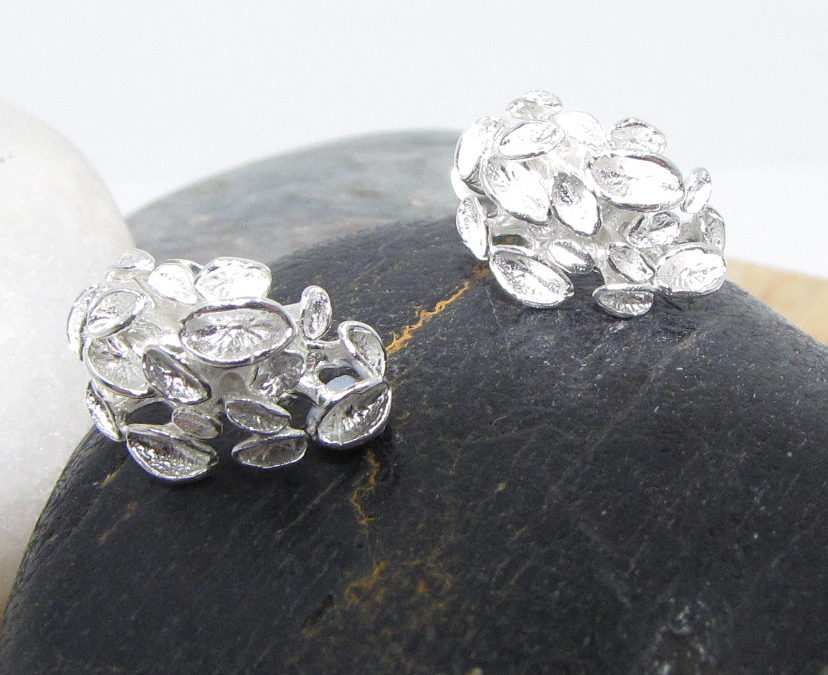 silver fungus earrings