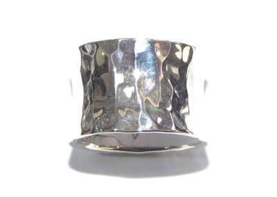 wide, concave silver hammered ring