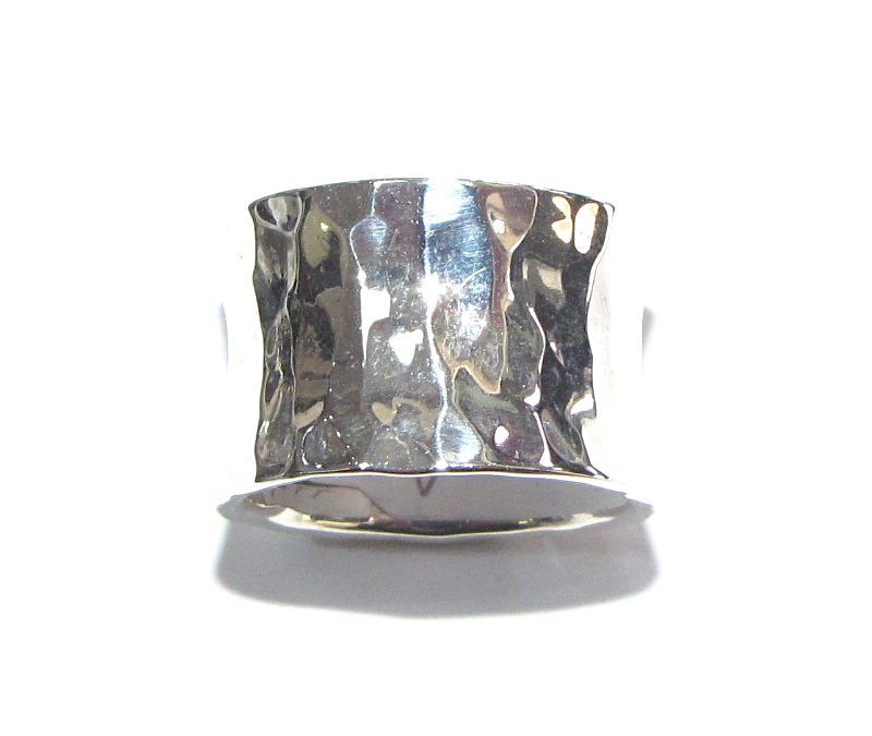 wide, concave silver hammered ring