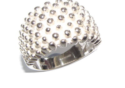 silver wide domed beaded ring