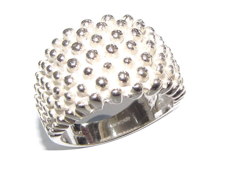silver wide domed beaded ring