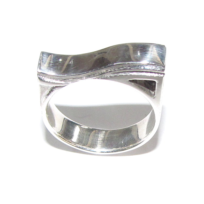 silver ring with geometric head