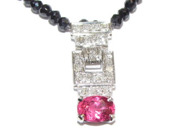 platinum diamond and pink spinel pendant