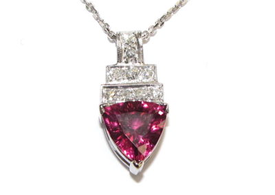 platinum diamond and rhodolite garnet pendant