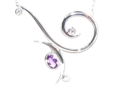 9ct white gold 4 stone diamond and pink sapphire necklace