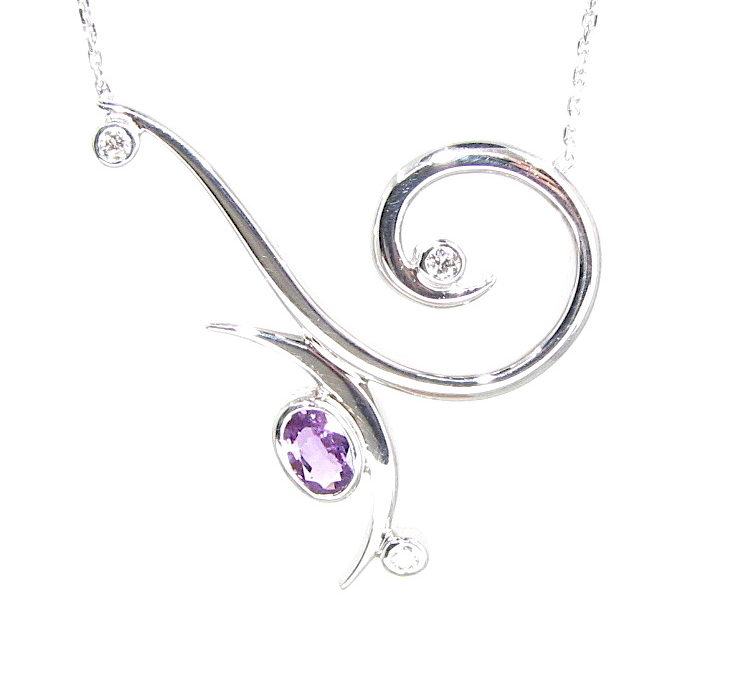 9ct white gold 4 stone diamond and pink sapphire necklace