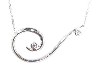 9ct white gold 2 stone diamond swirl necklace