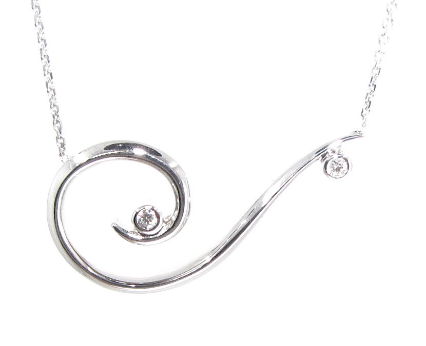 9ct white gold 2 stone diamond swirl necklace