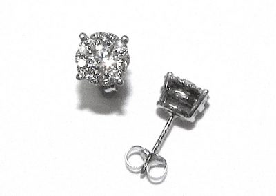 9ct White Gold Multi Diamond Stud Earrings