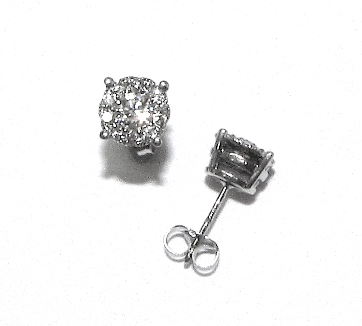 9ct White Gold Multi Diamond Stud Earrings