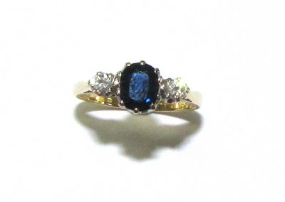 18ct Yellow and White Gold Diamond and Blue Sapphire Ring