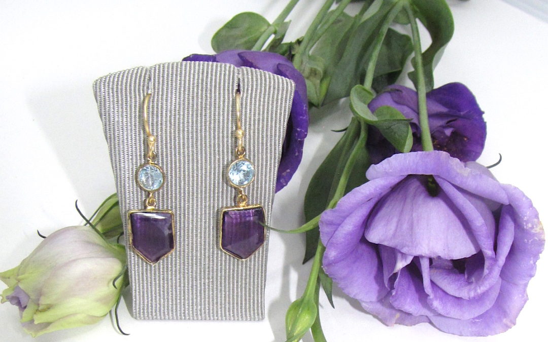 Silver / gold plated amethyst and topaz earrings