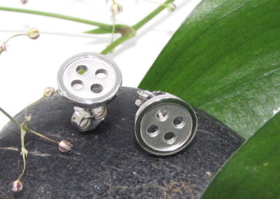 Silver button stud earrings