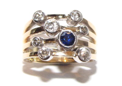 yellow gold sapphire and diamond bubble ring