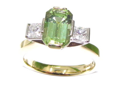18ct yellow and white gold green tourmaline and diamond ring